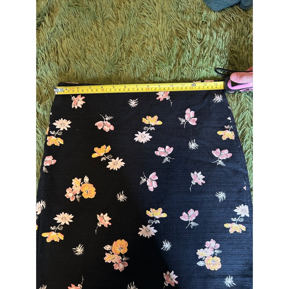 LOFT Outlet Skirt Women 4 Black Floral Mini A-Line Cotton Blend Textured Stretch - Picture 4 of 8